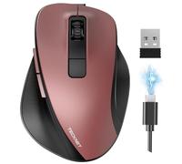 TECKNET Bluetooth Mouse (BT5.0/3.0 and 2.4G), Multi-Device Wireless Mouse, 4800 DPI Rechargeable Silent Mice, Computer Mouse with Thumb Rest, Ergonomic Wireless Mouse for Laptop/Mac/PC, Red