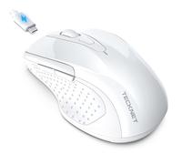 TECKNET Bluetooth Mouse Jiggler, Rechargeable Wireless Mouse (BT 5.0/3.0+2.4G) with Build-in Jiggler Mover Keeps Computer Awake, 4800 DPI Silent Ergonomic 6 Buttons Mouse for Laptop, White