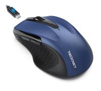 TECKNET Bluetooth Mouse Jiggler, Rechargeable Wireless Mouse (BT 5.0/3.0+2.4G) with Build-in Jiggler Mover Keeps Computer Awake, 4800 DPI Silent Ergonomic 6 Buttons Mouse for Laptop, Blue
