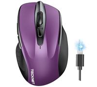 TECKNET Bluetooth Mouse, Rechargeable Bluetooth Wireless Mouse(Tri-Mode: BT 5.0/3.0+2.4G), 4800DPI Adjustable, Silent Ergonomic Wireless Mouse for Laptop PC Computer, Windows Mac OS,6 Buttons (Purple)