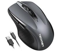 TECKNET Bluetooth Mouse, Wireless Mouse Bluetooth Rechargeable (Tri-Mode: BT 5.0/3.0+2.4G), 4800DPI Adjustable, Silent Ergonomic Wireless Mouse for Laptop PC Computer, Windows Mac OS,6 Buttons, Grey
