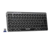 TECKNET Bluetooth Wireless Keyboard - Small Compact Rechargeable 2.4GHz USB Keyboard with 500mAh Battery Capacity for 3 Devices, Widely Compatible with Laptop, PC, UK Layout, Grey