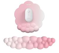 TECKNET Cloud Wrist Rest Mat, Keyboard and Mouse Mat Wrist Support Set, Memory Foam & PU Leather, Ergonomic and Non-Slip Mouse Pad for Computer Laptop Typing,Gaming,Pink