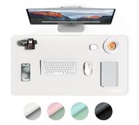 TECKNET Desk Mat Large - 800x400mm Double-Sided Leather Desk Pad, Ultra Thin Large Mouse Pad, Waterproof Desk Pad for Computer, Wipeable Laptop Desk Protector Mat for Office and Home (White & Silver)
