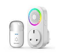 TECKNET Door Bells Wireless Cordless, Self Powered Wireless Doorbell with RGB Light, 60 Chimes & 5 Volume Levels, 300M/1000ft Wireless Range, IP65 Waterproof Plug Through Doorbell Chime Kits for Home