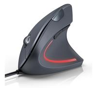 TECKNET Ergonomic Vertical Mouse, 6400DPI 6-Button Silent With 4 Adjustable DPI Levels, 1.5 m USB Cable for Laptop, PC, Mac (Grey)