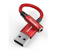 TECKNET External USB Sound Card - 3.5mm Jack Audio Adapter Aux TRRS Headphone Microphone Compatible with PC Laptop PS5 PS4 Switch Mac Windows Linux and More (Red)