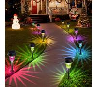 TECKNET Garden Lights Solar Powered, 10 Pack Solar Lights Outdoor Garden Stake Lights with Warm Yellow & RGB Colored, IP68 Waterproof Pathway Light for Path, Auto On/Off