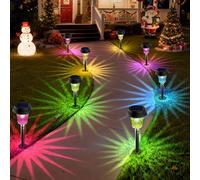 TECKNET Garden Lights Solar Powered, 8 Pack Solar Lights Outdoor Garden Stake Lights with Warm Yellow & RGB Colored, IP68 Waterproof Pathway Light for Path, Auto On/Off