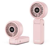 TECKNET Handheld Fan, Portable Fan with 5000mAh, Hand held USB Rechargeable Fan with LED Display, 150° Foldable, 1-100 Speed Mini electric Desk Fan for Travel Home Office Bedroom Outdoor, Pink