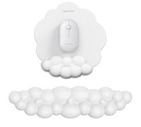 TECKNET Keyboard and Mouse Mat Wrist Support Set, Memory Foam & PU Leather, Ergonomic and Non-Slip Mouse Pad for Computer Laptop Typing,Gaming,White