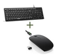 TECKNET Keyboard & Mouse Bundle Set for Office & Home - Wired USB Full-Size Keyboard + Bluetooth Rechargeable Mouse, Quiet Combo for Students, PC, Laptop, Mac, Black