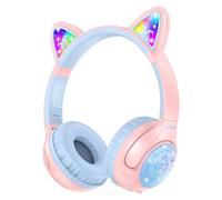 TECKNET Kids Headphones Wireless LED Lights Cat Ear,Kids Bluetooth Headphones