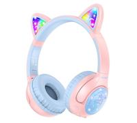 TECKNET Kids Headphones Wireless LED Lights Cat Ear,Kids Bluetooth Headphones Safe Volume 74/85/94 dBA,70H Playtime,Type-C,Bluetooth 5.3,AUX,Over-Ear Toddler Headphones Built-in Mic School/Tablet/PC
