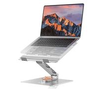 TECKNET Laptop Stand for Desk, Foldable Laptop Riser with 360° Swivel Base, Adjustable Height & Angle, Ventilated Portable Laptop Holder for 10-17" Laptops, MacBooks & Tablets - Silver