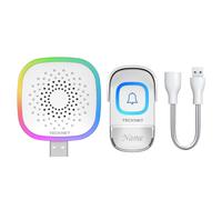 TECKNET Mini Wireless Doorbell, Battery Operated Doorbell with RGB Light, IP66 Waterproof USB Small Cordless Door Bells Chime Kit, 400M Wireless Rang