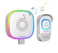 TECKNET Mini Wireless Doorbell, Battery Operated Doorbell with RGB Light, IP66 Waterproof USB Small Cordless Door Bells Chime Kit, 400M Wireless Range, 60 Chimes & 5 Level Volume