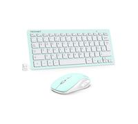 TECKNET Mini Wireless Keyboard and Mouse Set, 2.4G Cordless USB Keyboard and Silent Mouse Comb with Nano USB Receiver, 12 Multimedia Shortcuts for Computer, PC, Laptop, Desktop, Green