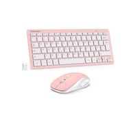 TECKNET Mini Wireless Keyboard and Mouse Set, 2.4G Cordless USB Keyboard and Silent Mouse Comb with Nano USB Receiver, 12 Multimedia Shortcuts for Computer, PC, Laptop, Desktop, Pink