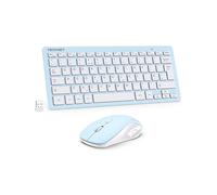TECKNET Mini Wireless Keyboard and Mouse Set, 2.4G Cordless USB Keyboard and Silent Mouse Comb with Nano USB Receiver, 12 Multimedia Shortcuts for Computer, PC, Laptop, Desktop, Blue
