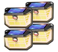 TECKNET Outdoor Solar Light 231 LED, 3 Modes Motion Sensor, Solar Powered Security Light 300° Wide Angle, IP65 Waterproof, Solar Wall Light for Front Door/Fence/Yard/Garage/Garden (4 Pack/Warm Light)