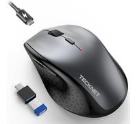TECKNET PRO Wireless Mouse Jiggler - Rechargeable 2.4G Ergonomic Silent Mouse with USB to USB C Adapter, 6400 DPI Adjustable, Type-C Charging & Auto-Sleep, Compatible with Windows/Mac/Chrome OS, Grey