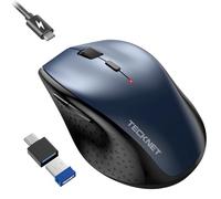 TECKNET PRO Wireless Mouse Jiggler - Rechargeable 2.4G Ergonomic Silent Mouse with USB to USB C Adapter, 6400 DPI Adjustable, Type-C Charging & Auto-Sleep, Compatible with Windows/Mac/Chrome OS, Blue