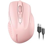 TECKNET Rechargeable wireless mouse, Wireless Computer Mouse, Adjustable 4800DPI Mouse, Silent Ergonomic Wireless Mouse for Laptop PC Computer, Windows Mac OS,6 Buttons (Pink)