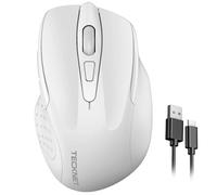 TECKNET Rechargeable Wireless Mouse, 2.4G Computer Mouse Cordless with USB Receiver, 4800DPI Adjustable Wireless Ergonomic Mouse for Laptop PC Windows Mac OS, Silent Click, White