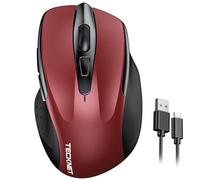 TECKNET Rechargeable Wireless Mouse, 2.4G Computer Mouse Cordless with USB Receiver, 4800DPI Adjustable Wireless Ergonomic Mouse for Laptop PC Windows Mac OS, Silent Click, Red