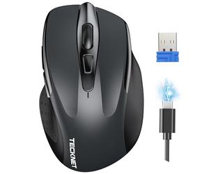 TECKNET Rechargeable Wireless Mouse, 2.4G Computer Mouse Cordless with USB Receiver, 4800DPI Adjustable Wireless Ergonomic Mouse for Laptop PC Windows Mac OS, Silent Click, Grey