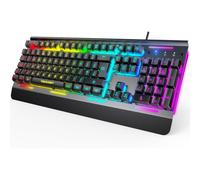 TECKNET RGB Gaming Keyboard UK Layout, USB Wired Computer Keyboard with 15-Zone RGB Illumination