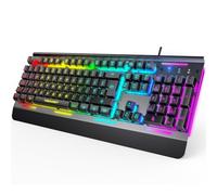 TECKNET RGB Gaming Keyboard, 105 Keys, All-Metal Panel, 15-Zone RGB Backlit Keys, Wrist Rest, 25 Anti-ghosting Keys, IP32 Water & Dust Resistant, 90% Quiet USB Wired Coumputer Keyboard, UK Layout