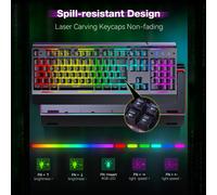 TECKNET RGB Gaming Keyboard UK Layout, USB Wired Computer Keyboard with 15-Zone RGB Illumination, All-Metal Panel, 25 Anti-ghosting Keys, 105 Keys, I