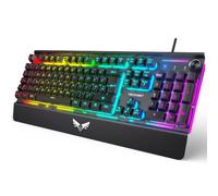 TECKNET RGB Gaming Keyboard with Volume Knob, Wired USB Connection (Black)