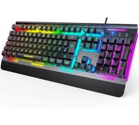 Tecknet Rgb Keyboard: Uk Layout, 15-Zone Rgb, Metal Panel. 105 Keys, 25-Key Anti-Ghosting, Ip32, Quiet.