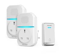 TECKNET Self-Powered Doorbell, Waterproof IP65 Twin Wireless Doorbell No Battery Required Push Button Plug Through Cordless Door Chime at 1300ft Range