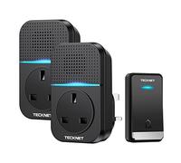 TECKNET Self-Powered Doorbell, Waterproof Twin Wireless Doorbell No Battery Required Push Button Plug Through Cordless Door Chime at 1300ft Range with 60 Chimes, 5-Level Volume & LED Light