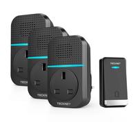 TECKNET Self-Powered Doorbell with 3 Receivers, IP65 Waterproof 1300ft Wireless Doorbell with 60 Chimes 5 Volume Levels, No Battery Required Plug in