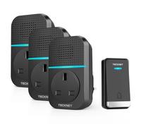 TECKNET Self-Powered Doorbell with 3 Receivers, IP65 Waterproof 1300ft Wireless Doorbell with 60 Chimes 5 Volume Levels, No Battery Required Plug in Boor Bell Kits with LED Light Flash for Home,Black