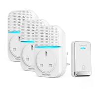 TECKNET Self-Powered Doorbell with 3 Receivers, IP65 Waterproof 1300ft Wireless Doorbell with 60 Chimes 5 Volume Levels, No Battery Required Plug in Boor Bell Kits with LED Light Flash for Home,White