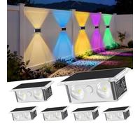 TECKNET Solar Fence Lights, 6 Pack Up-Down Lighting Solar Lights Outdoor Garden, Warm White & RGB 8 Colors, Solar Powered Wall Lights IP66 Waterproof for Outside, Yard, Patio, Backyard