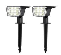 TECKNET Solar Spot Lights Outdoor Garden - 6500K Cool White Light Solar Powered, 3 Brightness Levels Pathway Lighting IP65 Waterproof for Outdoor Pathway/Yard/Landscape, 2 PCS