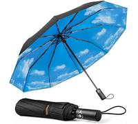 Tecknet Techrise Compact Windproof Auto Travel Umbrella: Easy Open/close, Strong Fiberglass Frame, 10 Ribs. Lightweight & Portable.