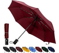 Tecknet Techrise Compact Windproof Auto Umbrella: One-Button Open/close, Folding, Lightweight & Portable For Travel/golf In Red & Black.