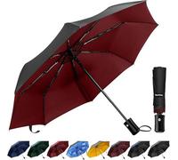 Tecknet Techrise Compact Windproof Auto Umbrella: One-Button Open/close, Folding, Lightweight & Portable For Travel/golf In Red & Black.