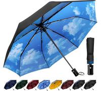 Tecknet Techrise Compact Windproof Auto Umbrella: One-Button Open/close, Folding, Lightweight & Portable For Travel/golf In Sky.