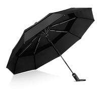 TECKNET Umbrella Windproof Strong for Rain, Large Automatic Folding Umbrella with 9 Strong Ribs, Double Canopy, Easy Auto Open & Close, Compact Travel Portable Durable & Lightweight Umbrellas, Black
