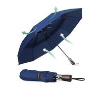 TECKNET Umbrella Windproof Strong Real Wood Handle Auto Open Close Vented Double Canopy - Portable Compact Folding Travel Umbrella, Strong Fiberglass Frame for Men and Women