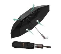 TECKNET Umbrella Windproof Strong Real Wood Handle Auto Open Close Vented Double Canopy - Portable Compact Folding Travel Umbrella, Strong Fiberglass Frame for Men and Women